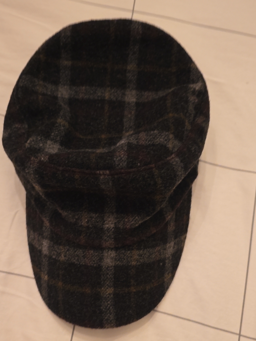 Grace HATS: Plaid Wool Newsboy Cap in Dark Gray and Brown